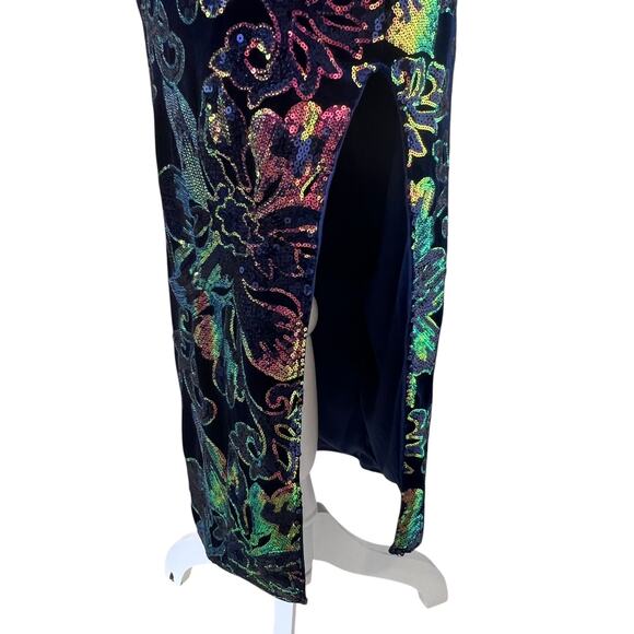 Chicme Sequin Midi Dress Blue M All Over Sequin Open Back Side Slit Bling Party - Picture 9 of 16